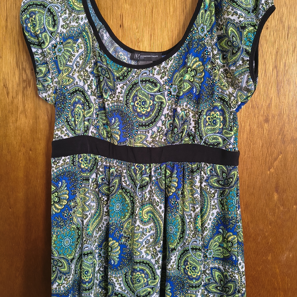 INC International Concepts Blue and Green Paisley Blouse